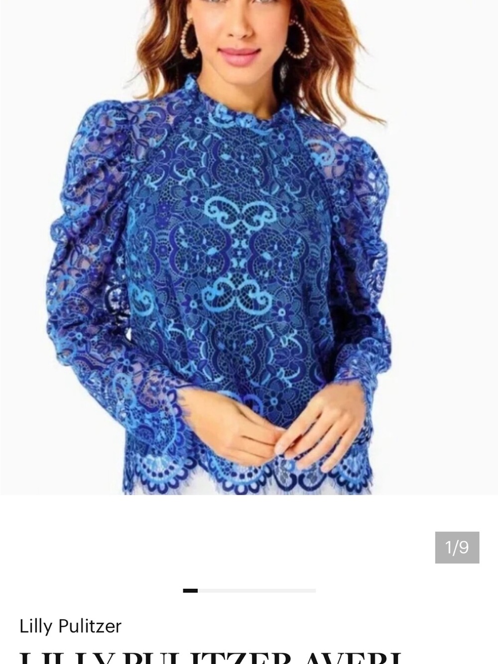 Lilly Pulitzer Royal Blue Lace Puff-Sleeve Blouse